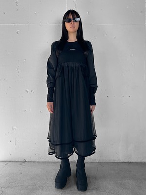 "再構築" Tulle×Embroidery Puff Sleeve Dress