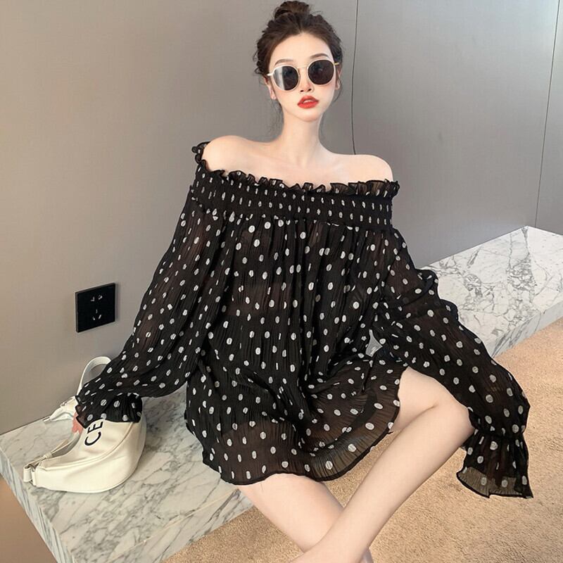 スリーブシフォンブラウス サマールーズカジュアル ロング 大人ガーリー スウィート キュート 夏物 ガールズファッション46399035175