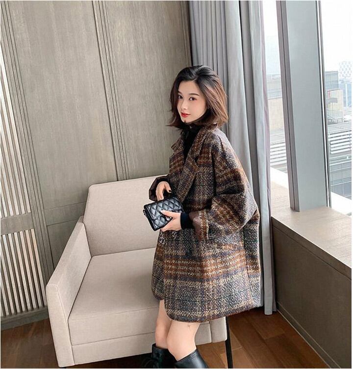 肌触りも柔らかくて凄く暖かい!チェック柄 エレガント 冬 新作 韓国 チェスターコート中・長セクション