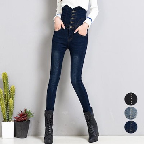 新追加 2025 新作春 脚長効果! デニムパンツ レディース 韓国デニム ハイウエスト スキニーパンツ