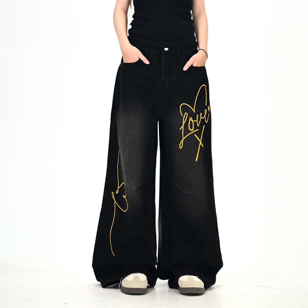 ラブラインアートデニムパンツ 2col R01018