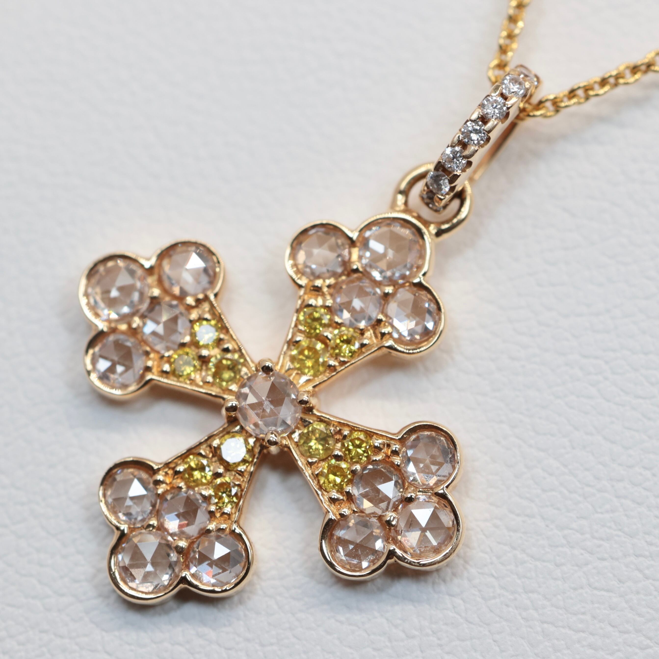 750 ローズカット ダイヤモンド イエローダイヤモンド ネックレス  