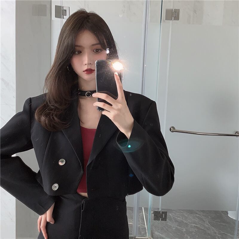 リトルブラックスーツ女性秋長袖スーツ2020新しい半気質トップコート ブラックストロベリース2042692513