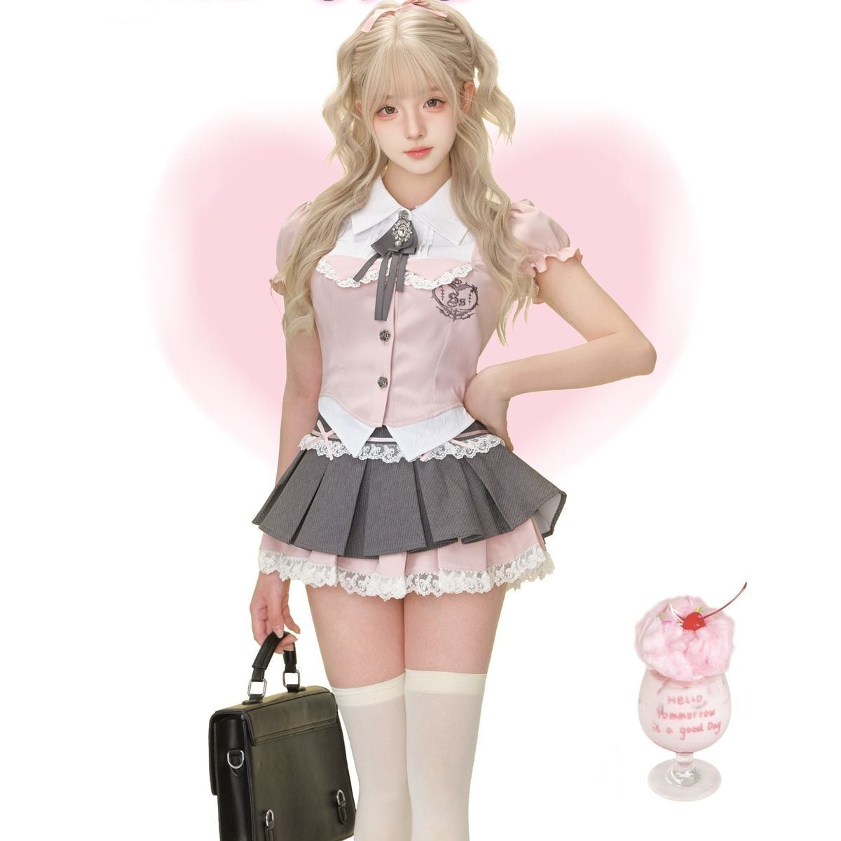 レース重ねプリーツ制服セットアップ：スカート | Maiden's Rêve
