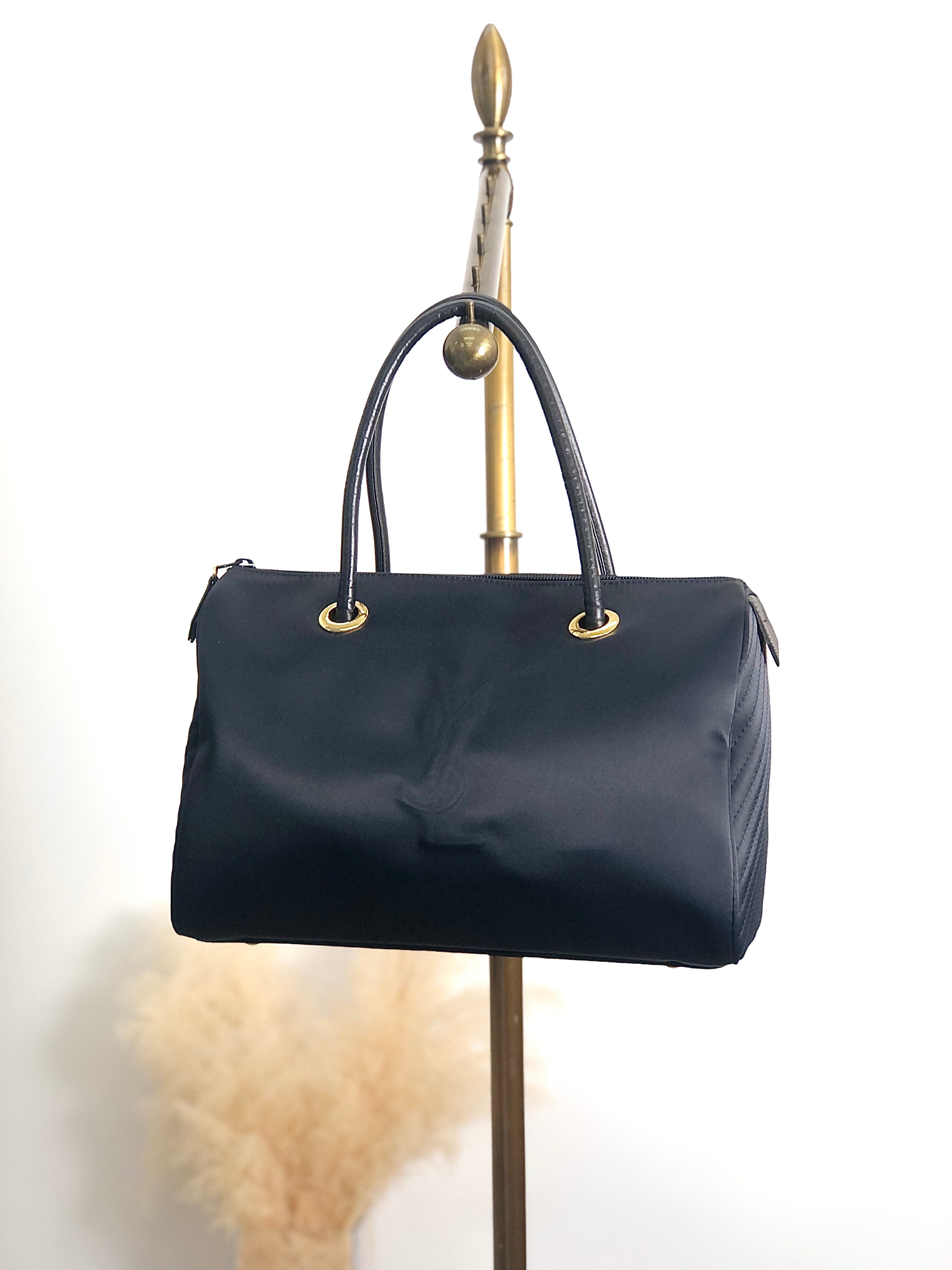 Yves Saint Laurent イヴ・サンローラン ハンドバッグ ブラック YSL ナイロン ボストンバッグ vintage ヴィンテージ オールド rn8bbj