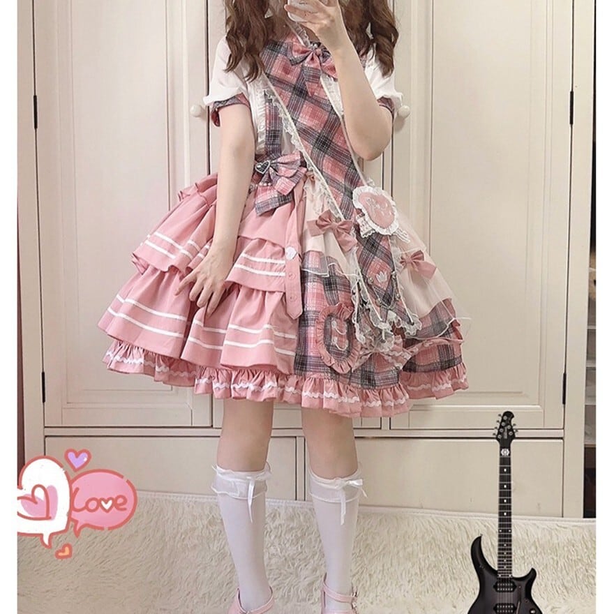 アイドル衣装｜甘ロリチェック×リボンが揺れるアシンメトリーフリル
