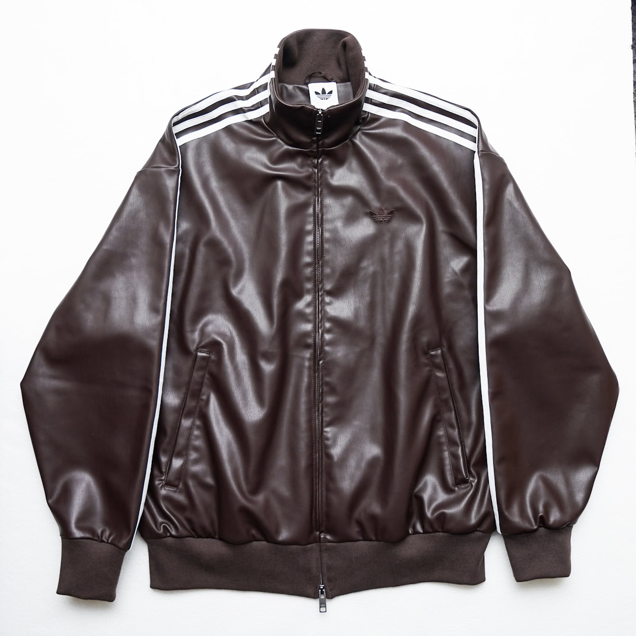 adidas アディダス トラックジャケット Pleather 3S Track Jacket Brown エコレザー サイズL
