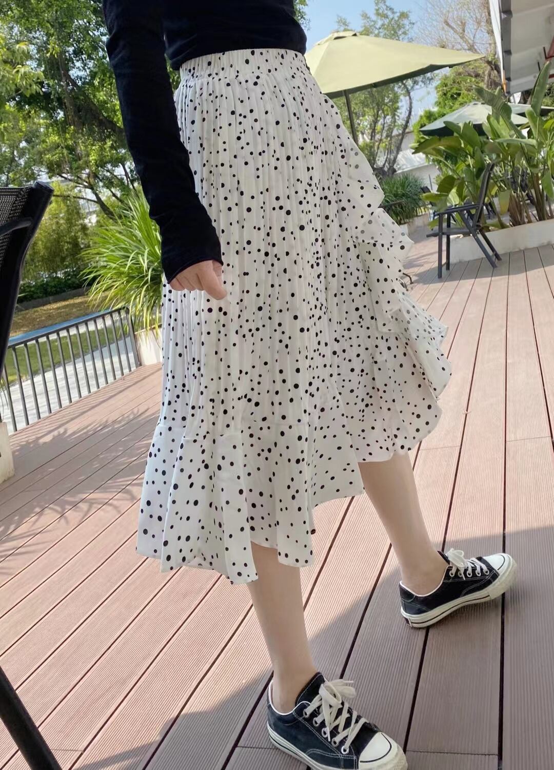 ドット柄プリーツフリルスカート　AJ1365-E009