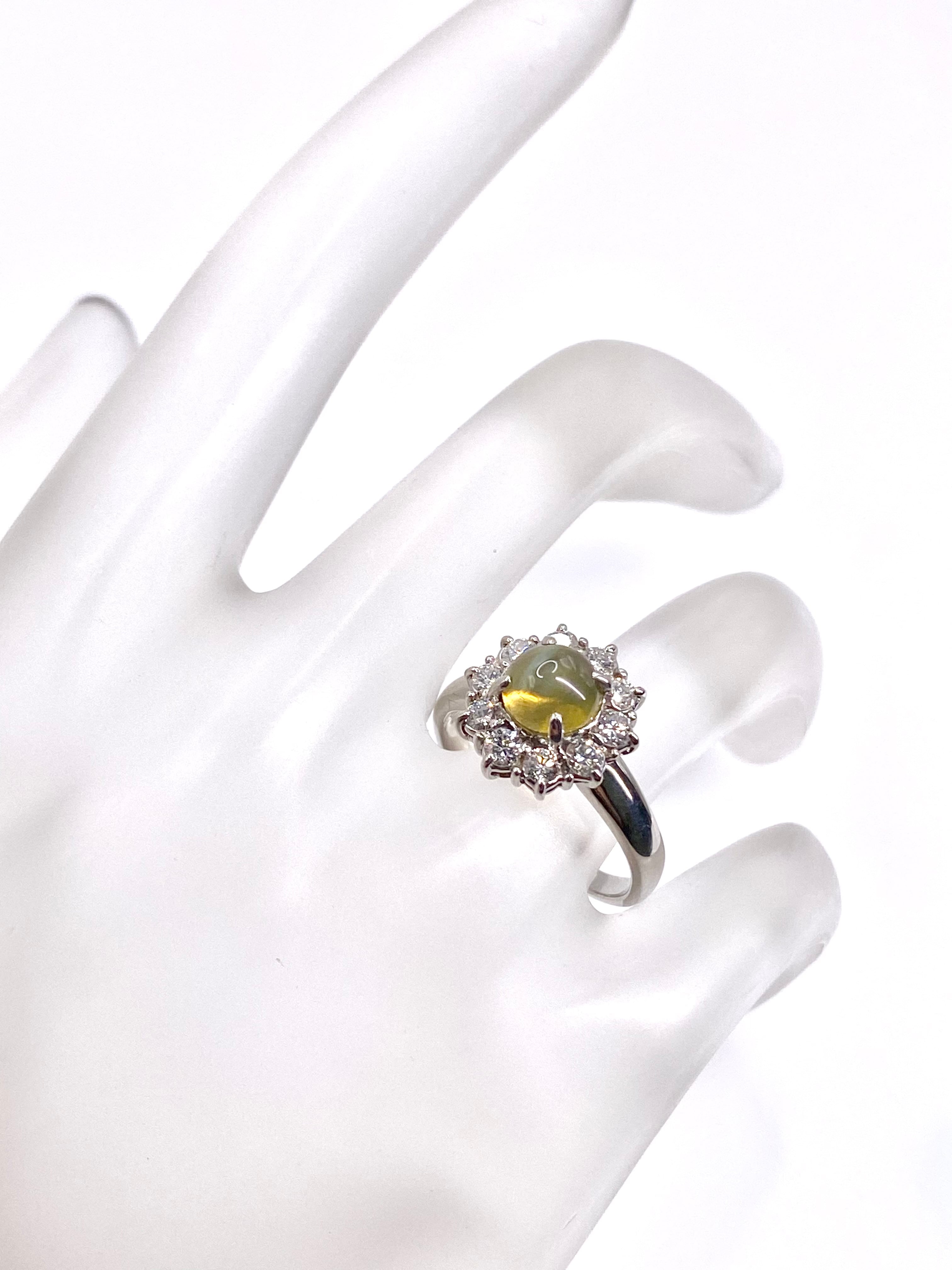 天然無処理 クリソベリルキャッツアイ ダイヤモンド 計3.03ct PT 天然無処理 クリソベリルキャッツアイ ダイヤモンド 計3.03ct PT