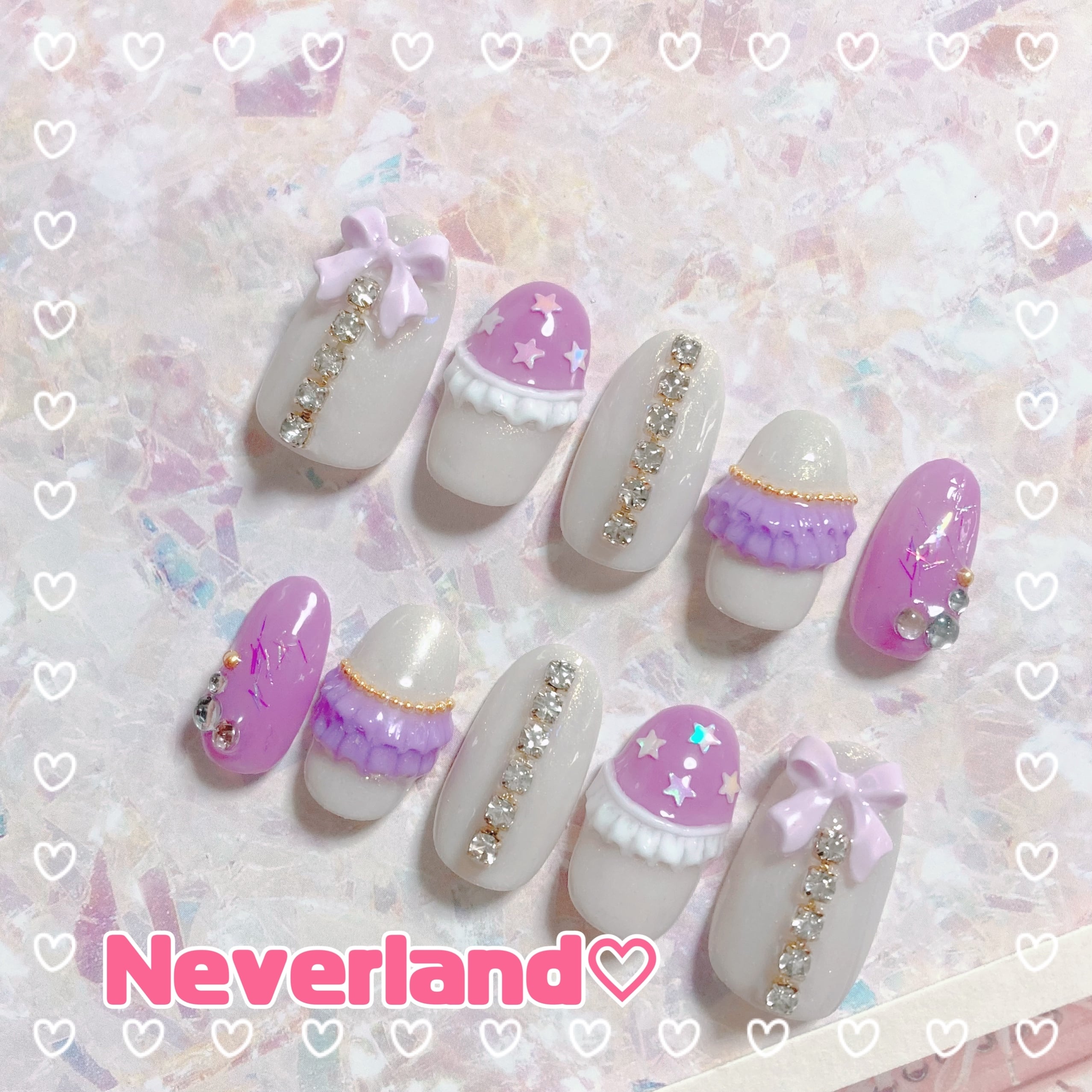 ホワイト×パープル♡ゆめかわネイルチップ | Neverland
