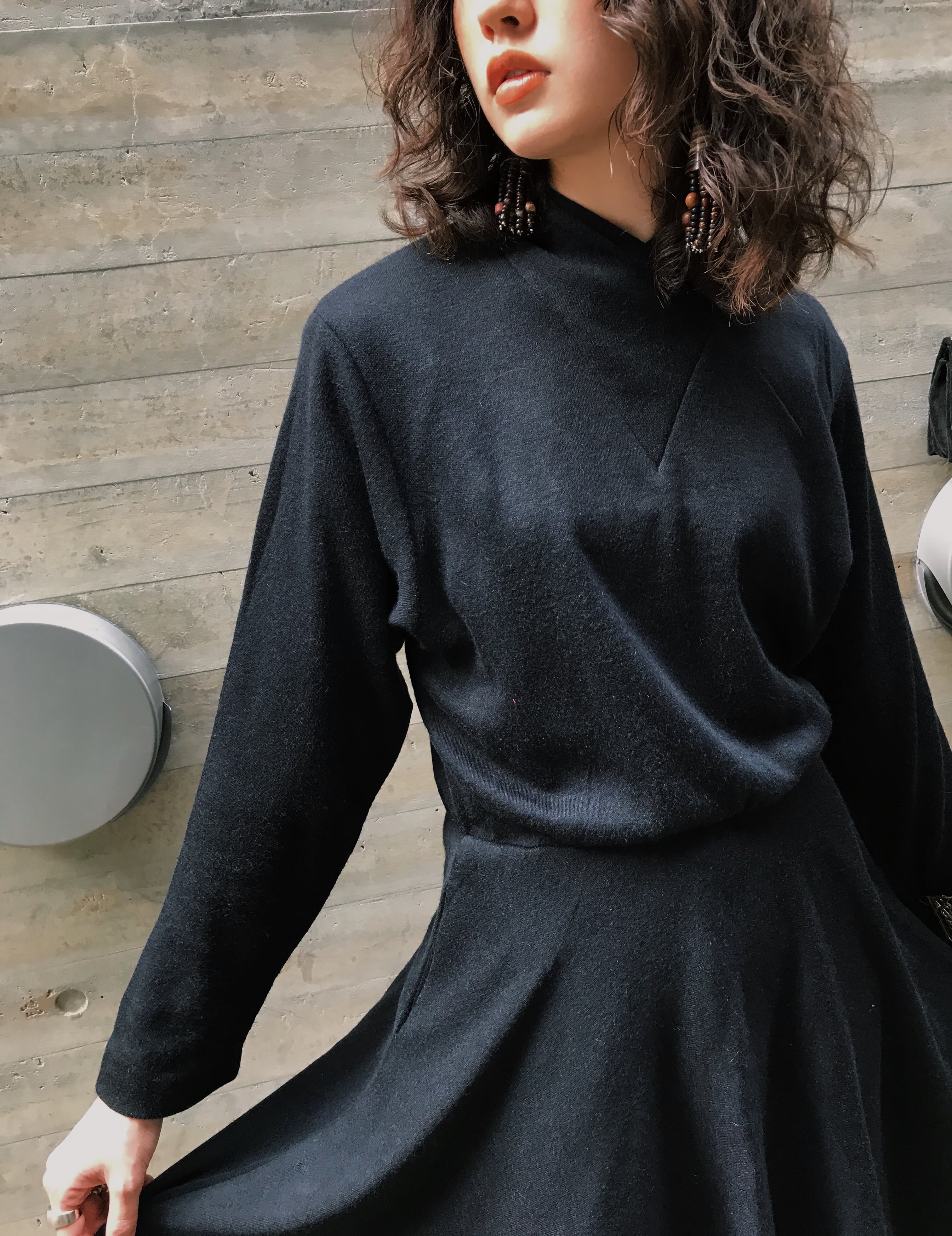 Vintage black simple knit dress (ヴィンテージ シンプル ブラック