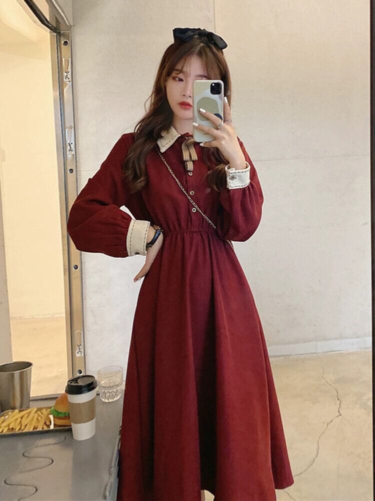 スモールラペルドレスの女性の秋服 2021 新しいフレンチレトロデザイン