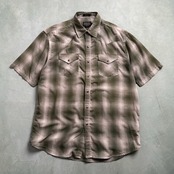 PENDLETON ダメージ オンブレチェック 半袖シャツ L ダークグリーン 古着