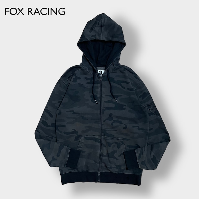 FOX RACING 迷彩 カモ ジップアップ パーカー フーディー スウェット MX モトクロス 刺繍ロゴ  L スリムフィット US古着