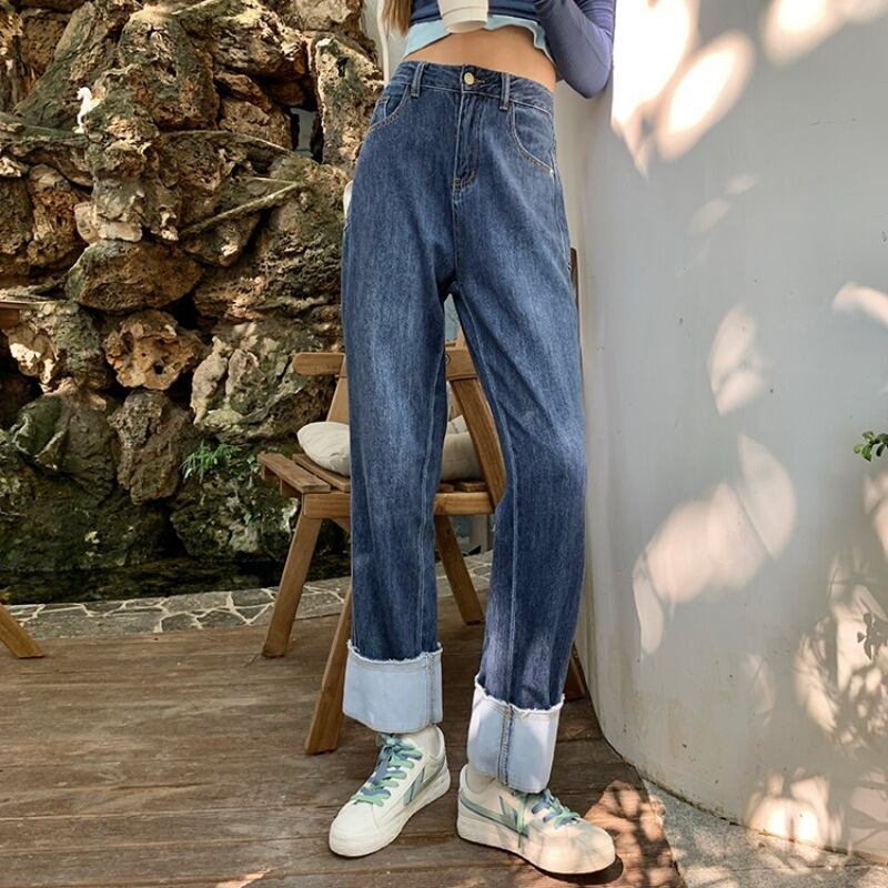 スプリングハイウェストスリムジーンズ 春物 ステッチ 試着室43333195345