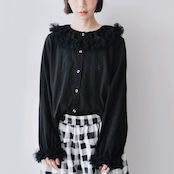 透かしレース ブラックチュールピエロカラーシャツ i0416