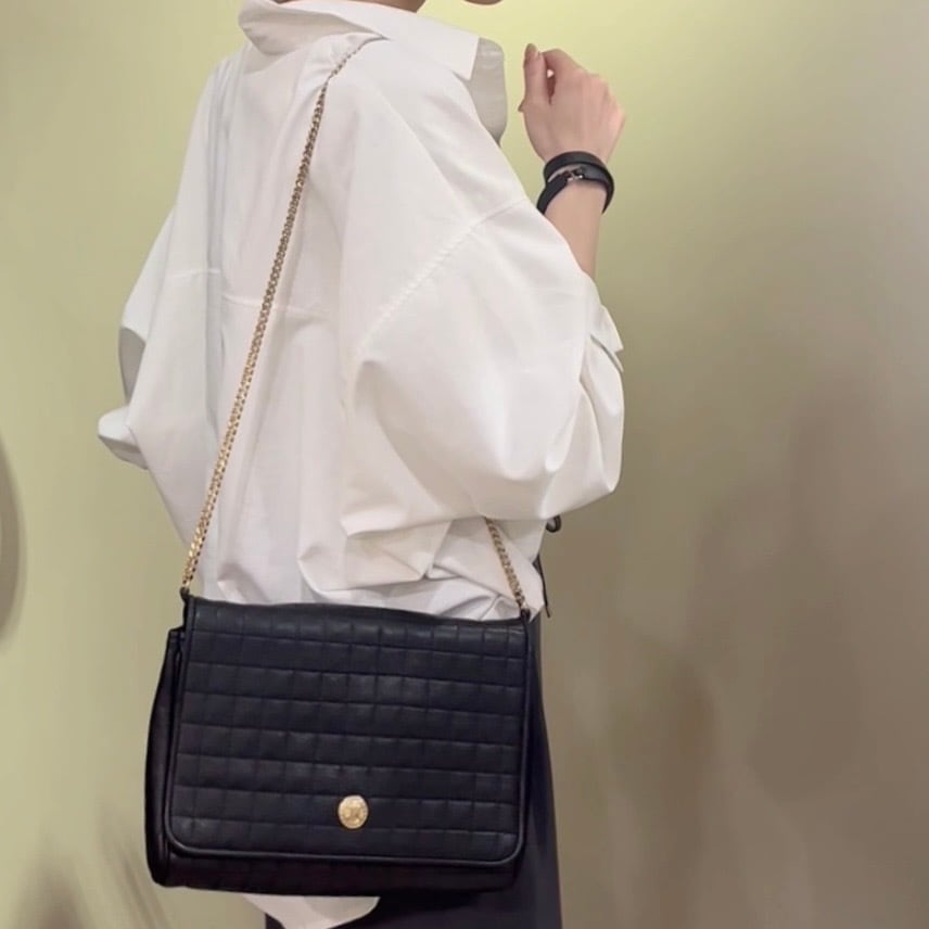 CELINE】 セリーヌ 本革レザーマトラッセ キルティング チェーン