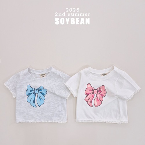 [SOYBEAN] Ribbon Frill Semi-Crop Short Sleeve T-Shirt / [소이빈] 리본프릴세미크롭반팔T