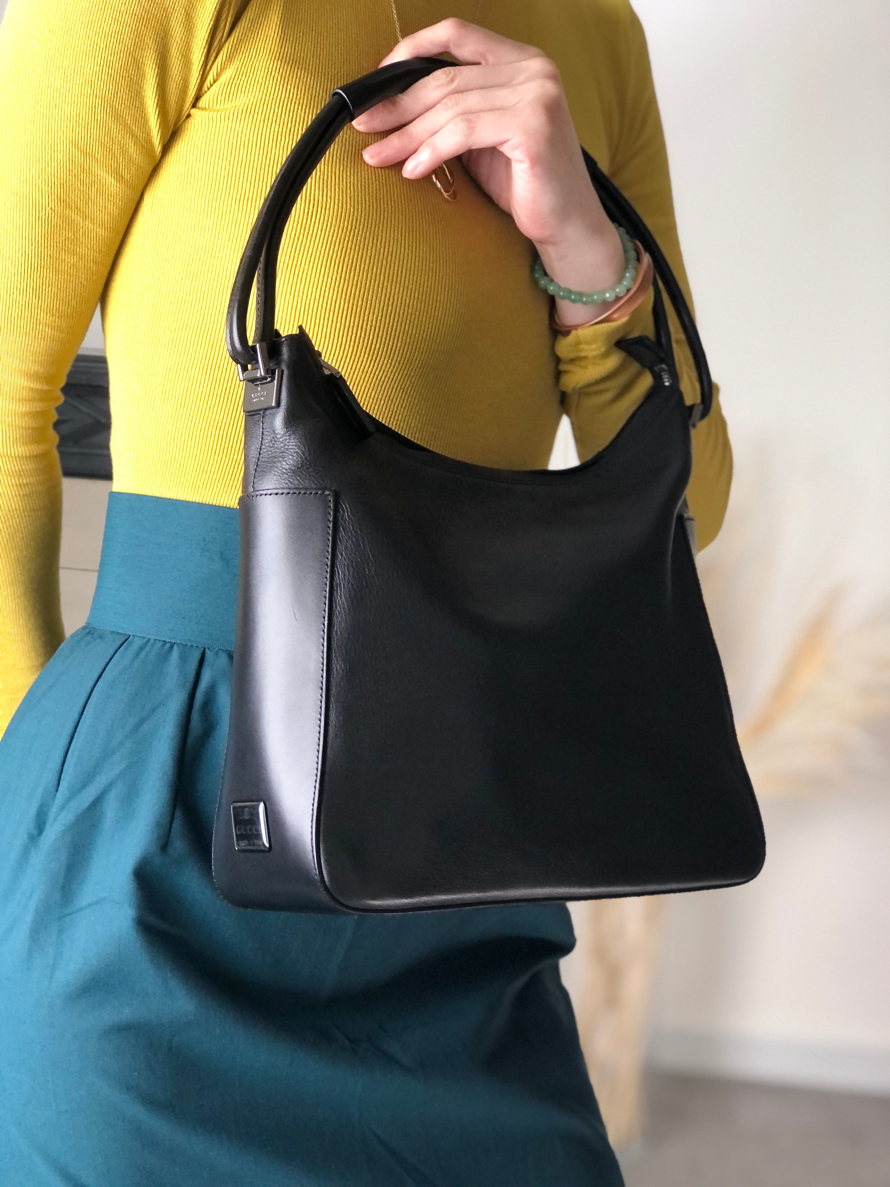 オールドグッチ GUCC レザー ワンショルダーバッグ ヴィンテージ レザー GUCCI グッチ ショルダーバッグ ブラック レザー ワンショルダーバッグ