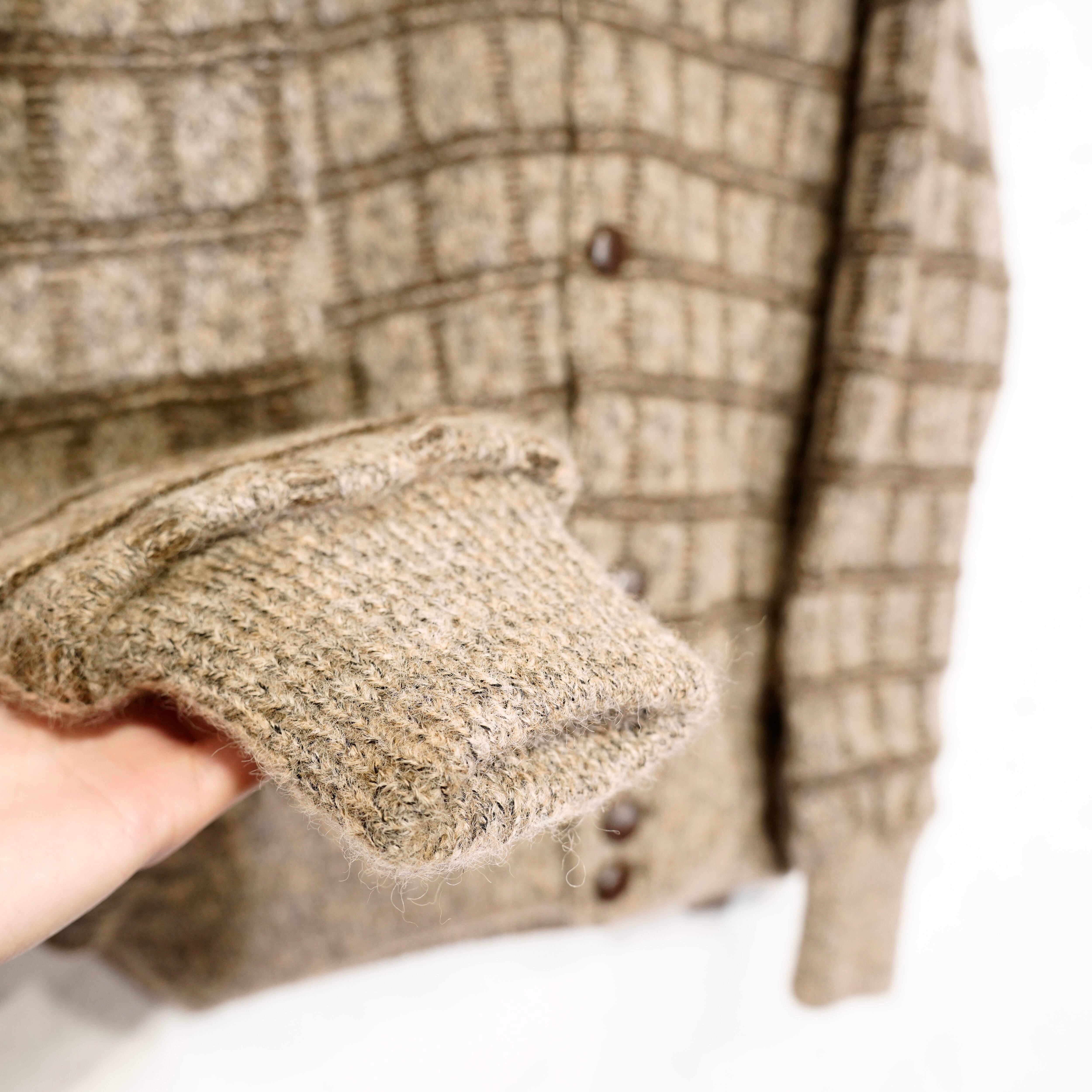 EU VINTAGE RED'S CHECK PATTERNED WOVEN DESIGN KNIT BLOUSON