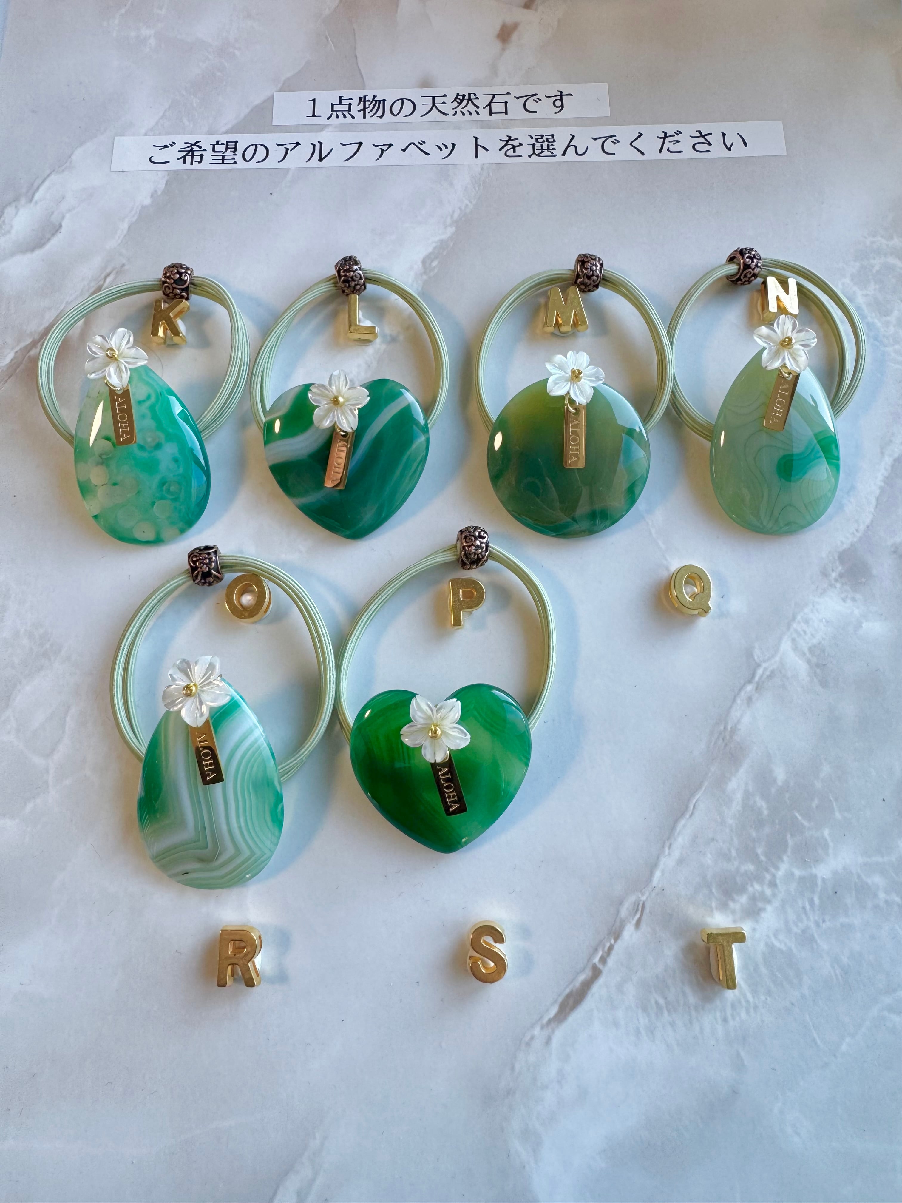 Green agate×Plumeria hair accessory(グリーンアゲート、瑪瑙天然石