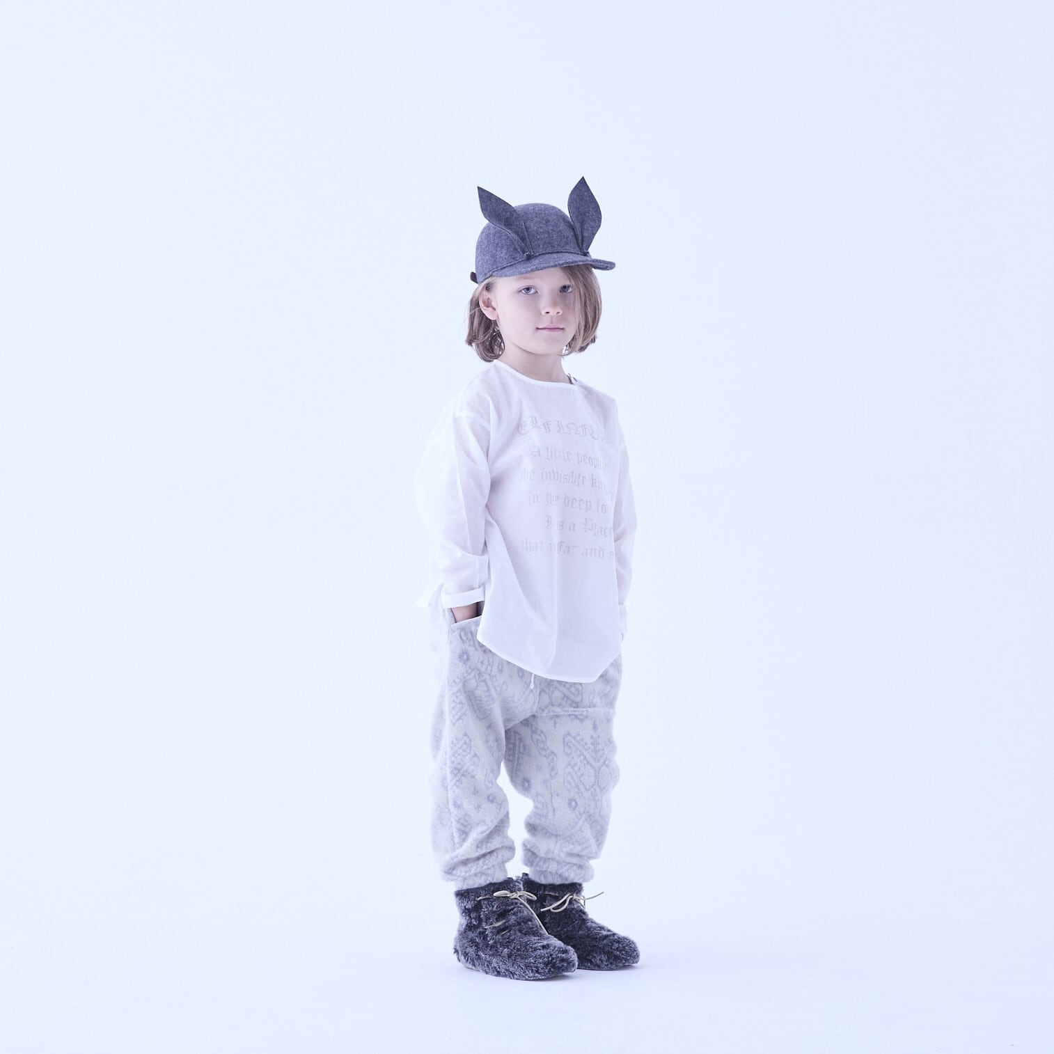 【25AW】eLfinFolk(エルフィンフォルク)Snow Jacquard Sweat Pants ivory(90/100/110/120/130)パンツ スウェット ジャガード