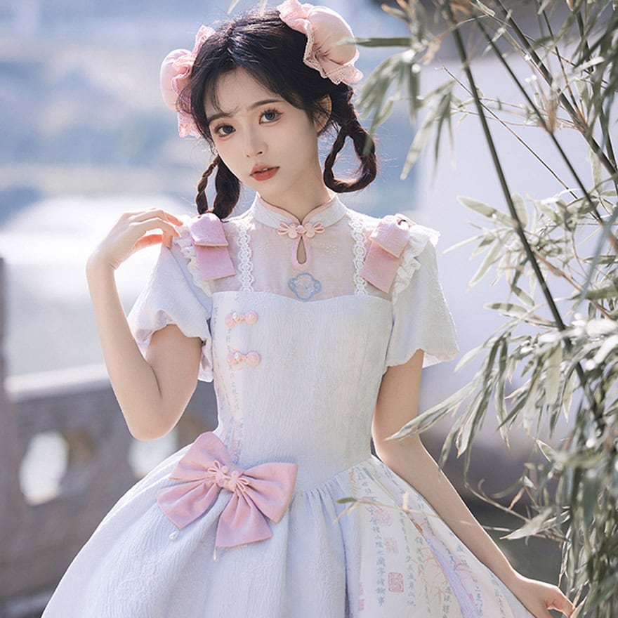 中華ロリィタ チャイナ風 ワンピース パフスリーブ 双子コーデ PUJI