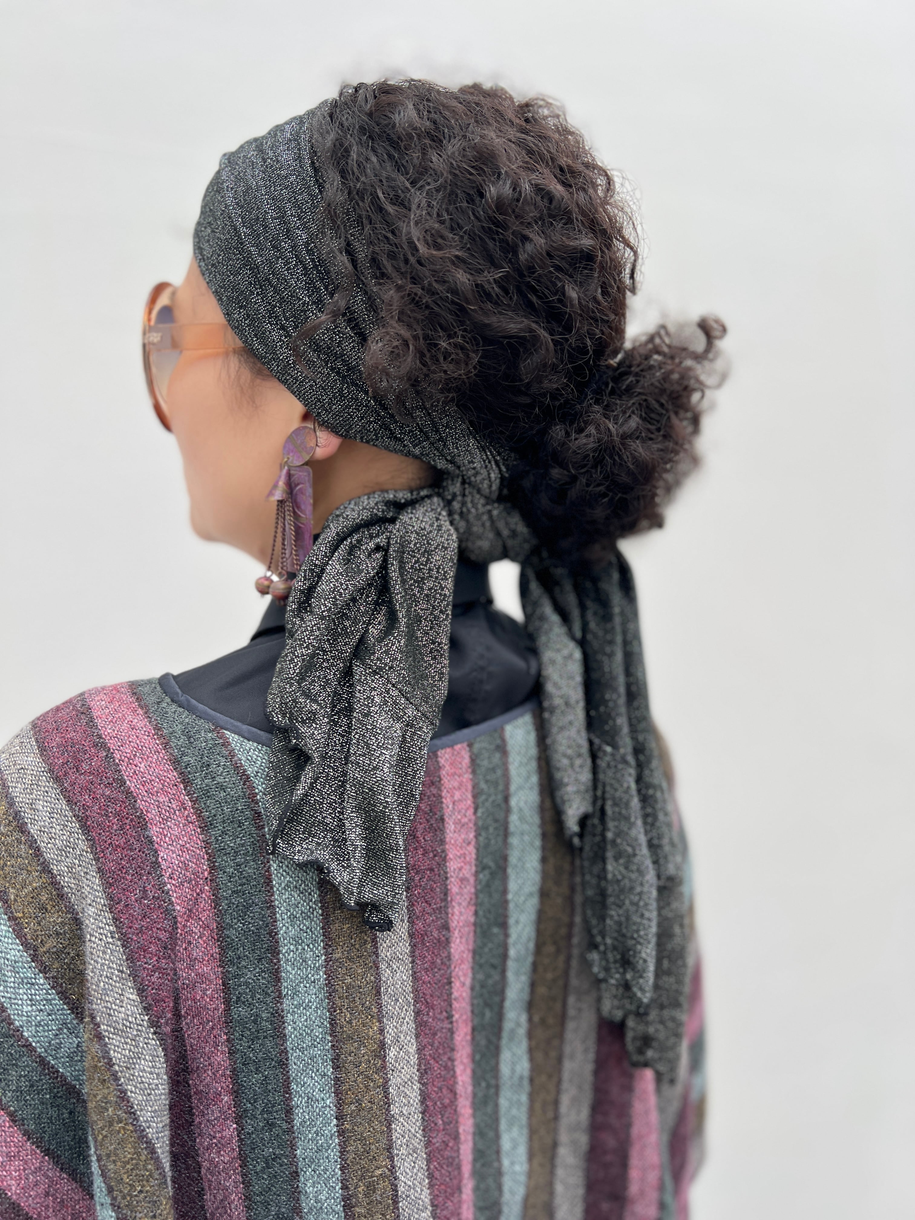 Vintage black × silver lame shawl scarf ( ヴィンテージ ブラック × シルバー ラメ ショール スカーフ )