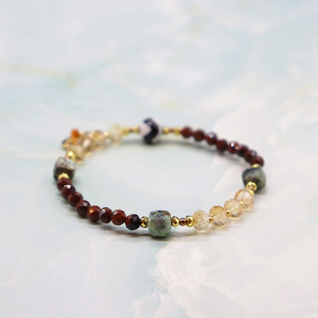 【ONLINE SHOP限定】【Like a Honey Candy】虎牙天珠×シトリン×アフリカンターコイズ×マホガニーオブシディアン ブレスレット