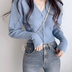 Cropped V-Neck Knit Cardigan