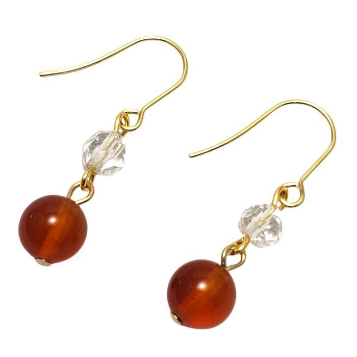 オレンジカーネリアン パワーストーン ピアス 水晶 クリスタル 天然石 ピアス 7月 誕生石 ピアス 金属アレルギー 対応 ギフト イヤリング変更可 送料無料 誕生日 ハンドメイド アクセサリー