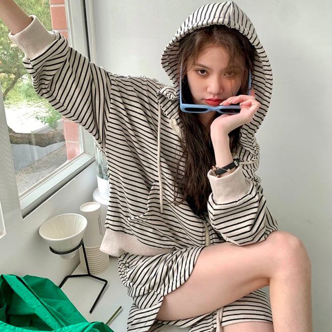 ボーダー セットアップ レディース 韓国 スウェット ジップパーカー