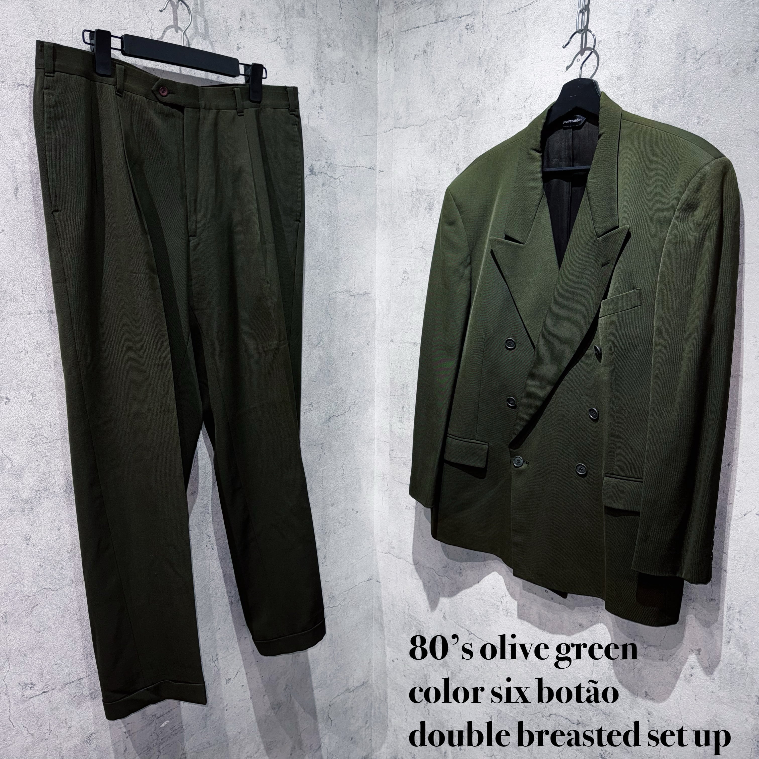 80’s olive green color six botão double breasted set up