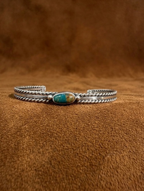 【Navajo】 Kingman Turquoise Silver Bangle/GILBERT WILSON