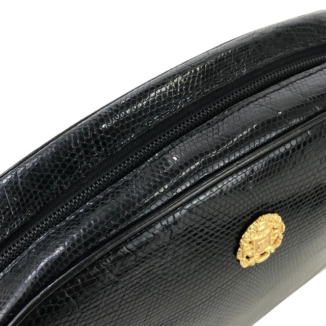 CELINE　セリーヌ　エンブレム　トリオンフ　リザード　ポシェット　クロスボディ　ショルダーバッグ　ブラック　オールドセリーヌ　vintage　ヴィンテージ　3nfvm3