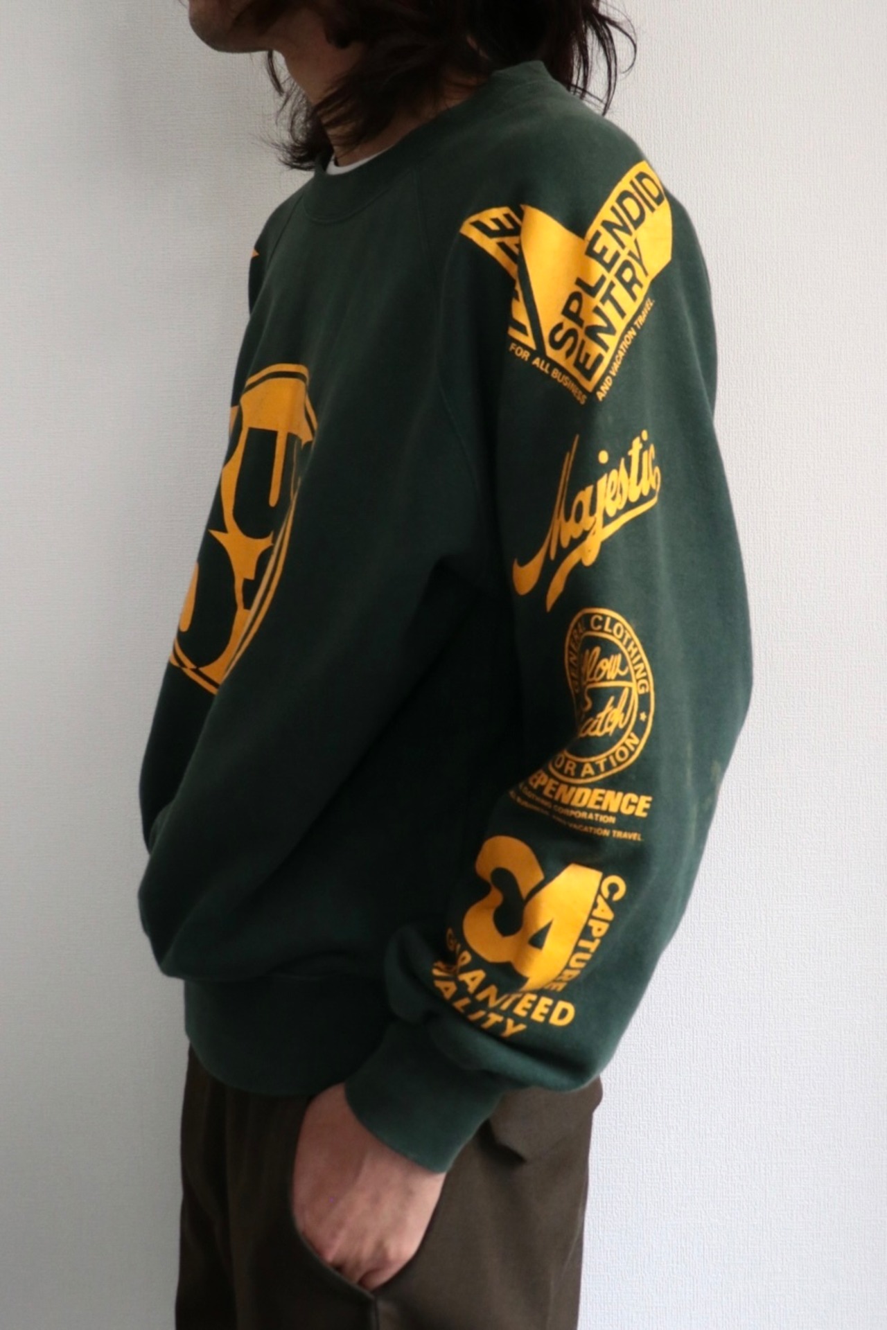 Green × Yellow printed sweat shirt