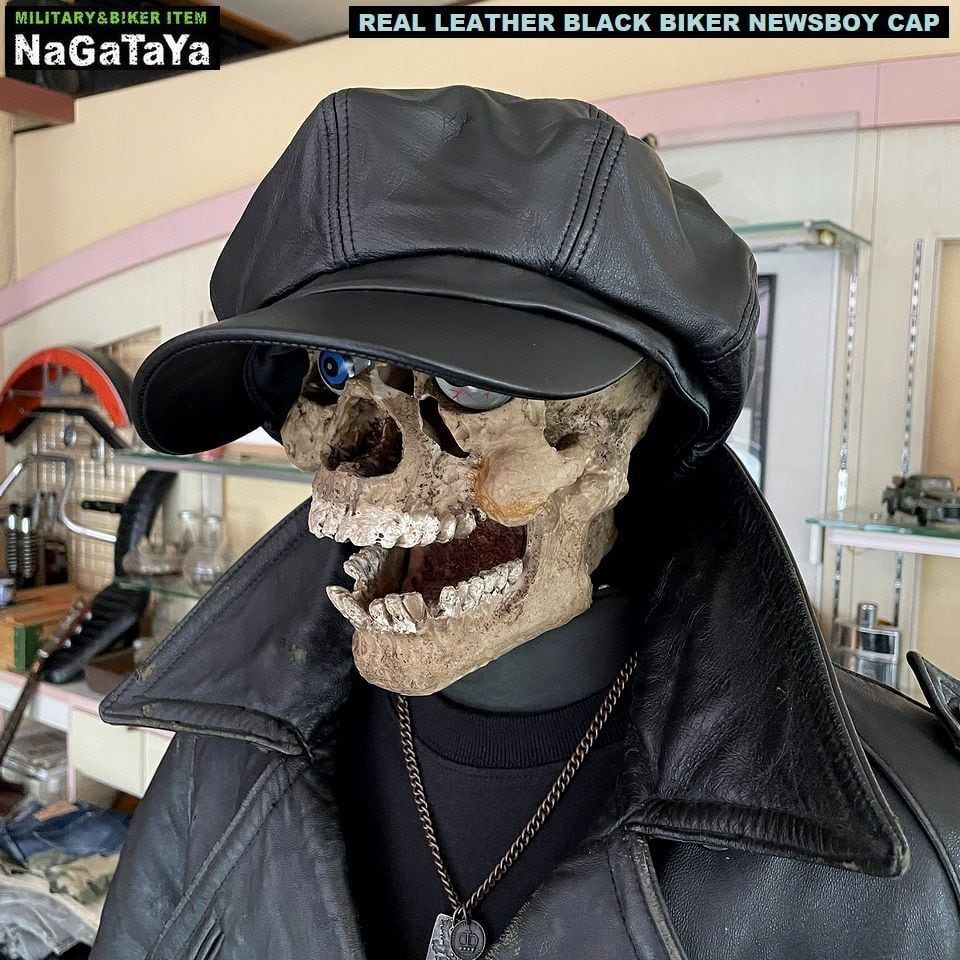 本革 BIKER モーターサイクルキャップ キャスケット リアルレザー