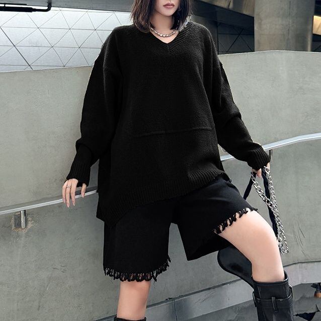 SOLID V-NECK HIGH-LOW HEM PULLOVER KNIT 3colors M-15261