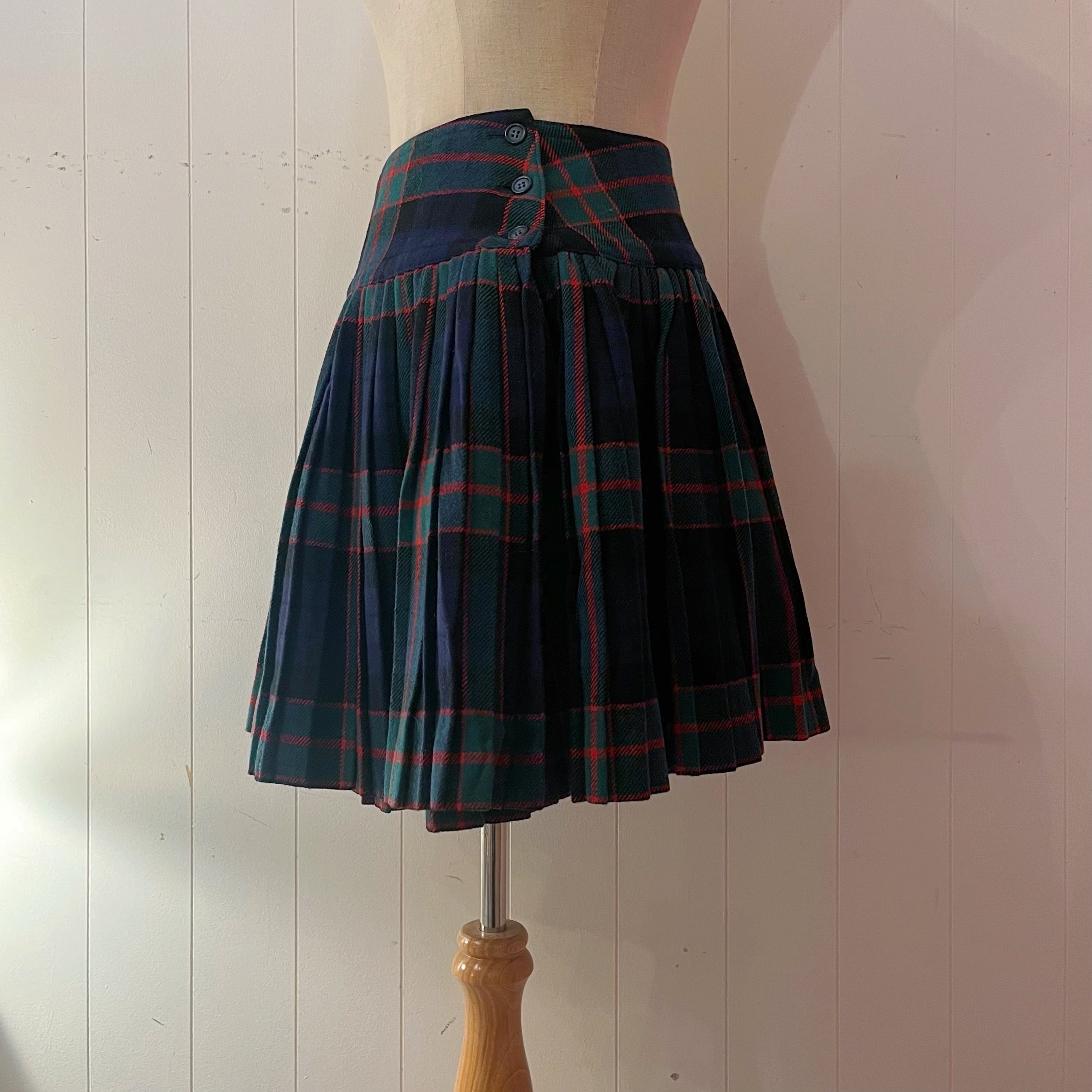 green check pleats mini skirt