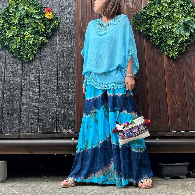 コットンタイダイティアードパンツ