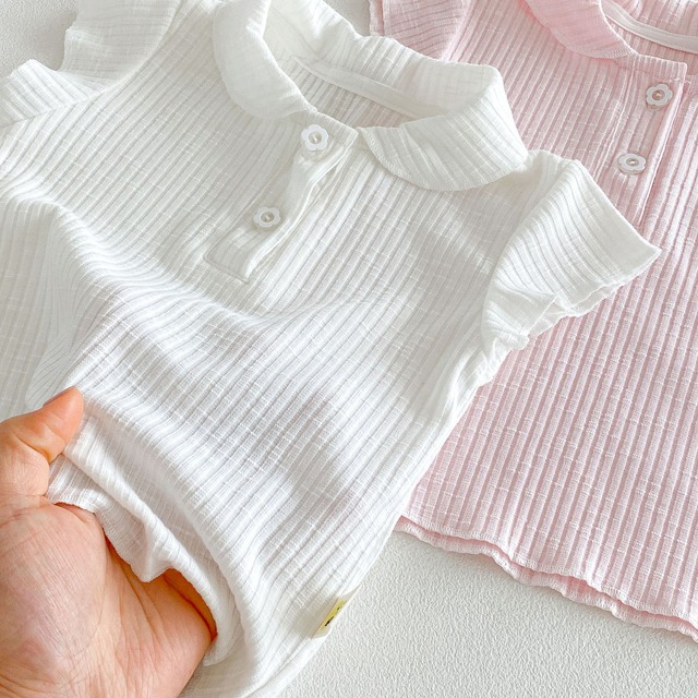【BABY】リブ編み丸襟ボタン半袖ポロカラーTシャツ - 6