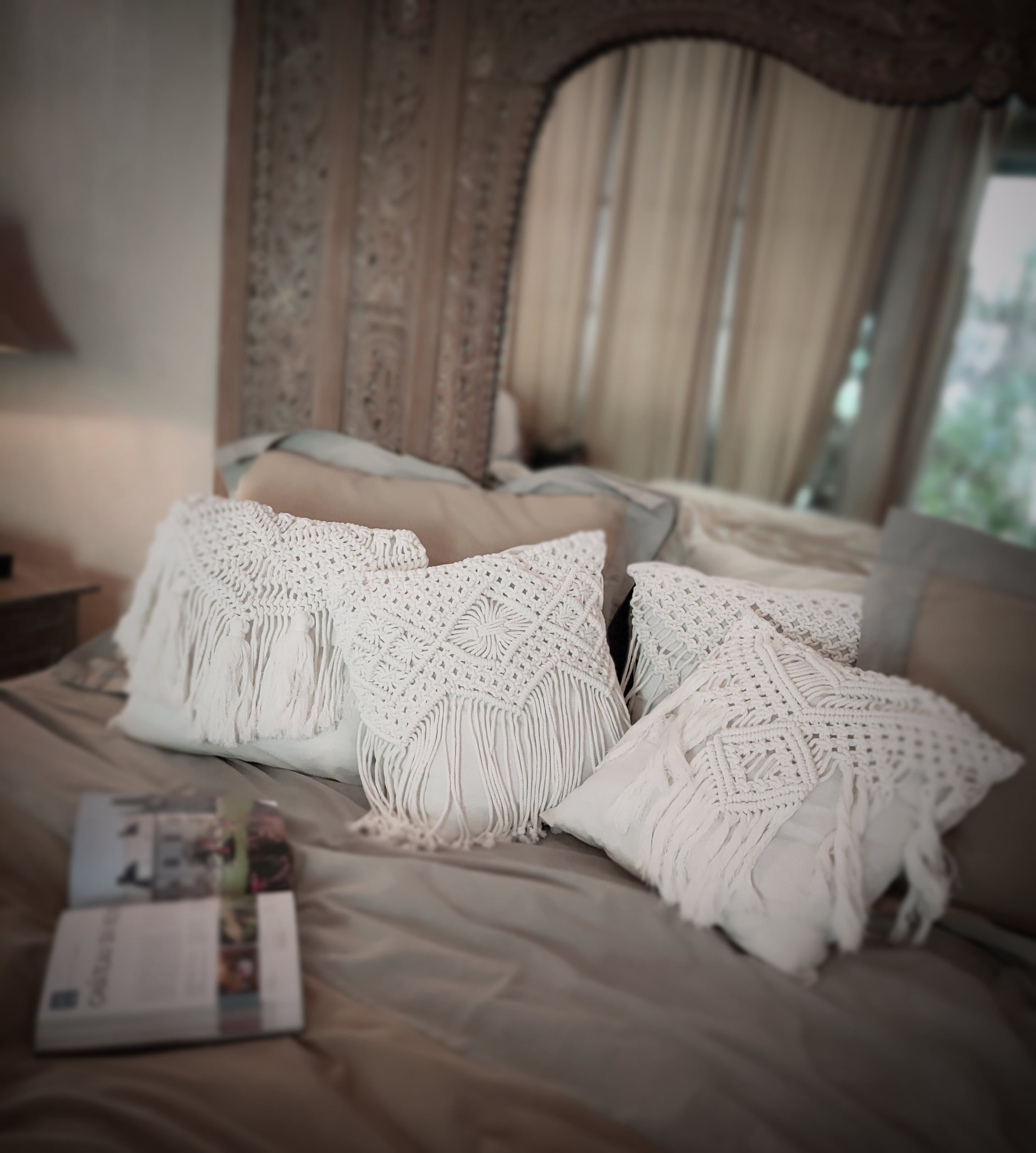 Macrame cushion cover with fringe／マクラメクッションカバー
