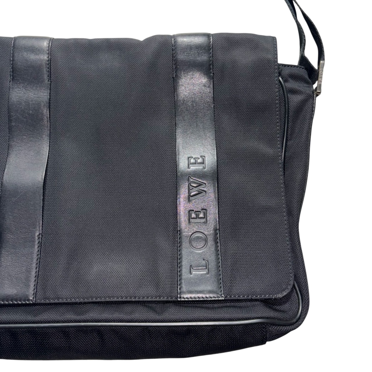 LOEWE black leather × nylon canvas shoulder bag