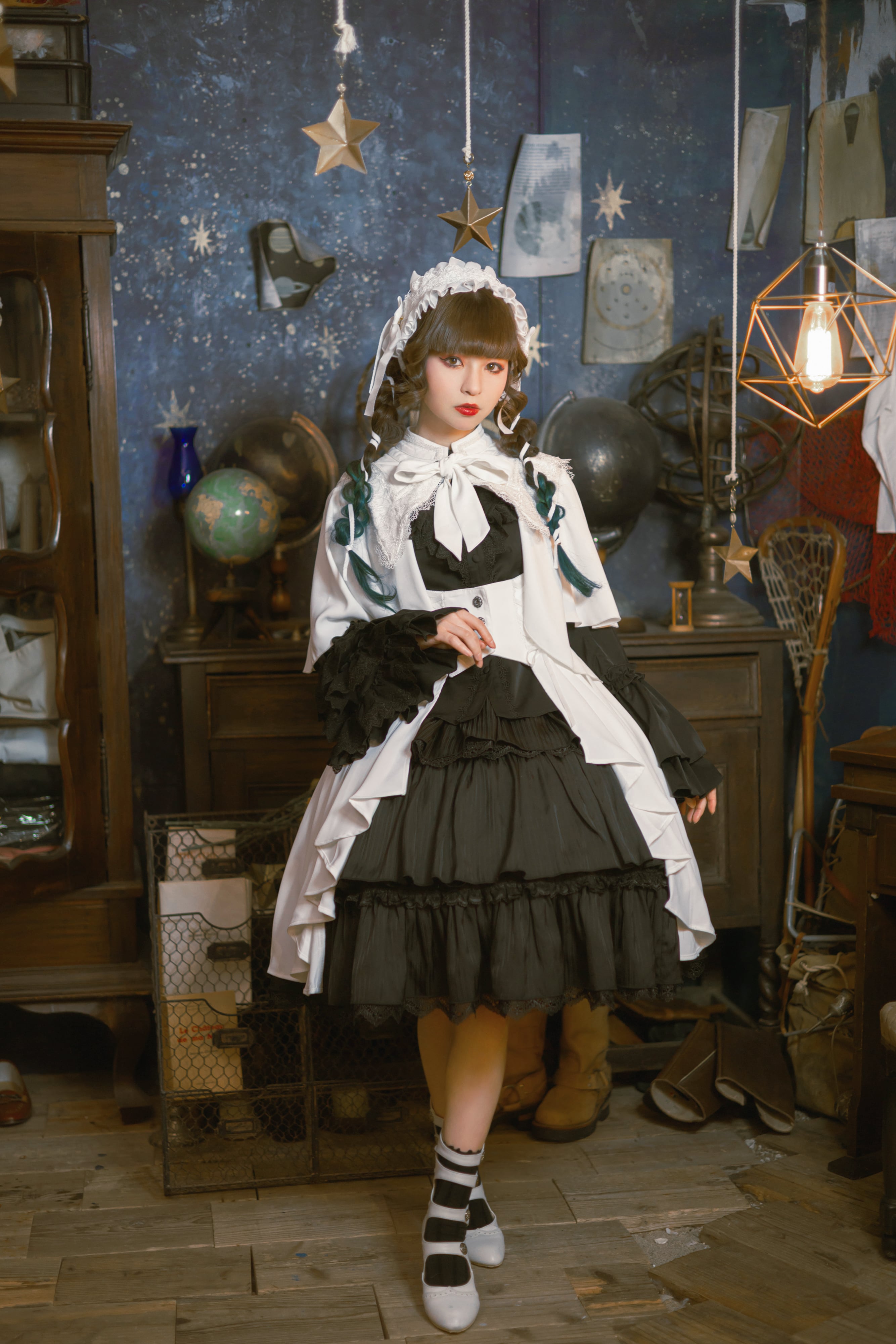 MIRROR9 セットアップ　ジャケット　スカート 星　ブラック　ホワイト 星夜の旅 フリルティアードスカート | HoshibakoWorks