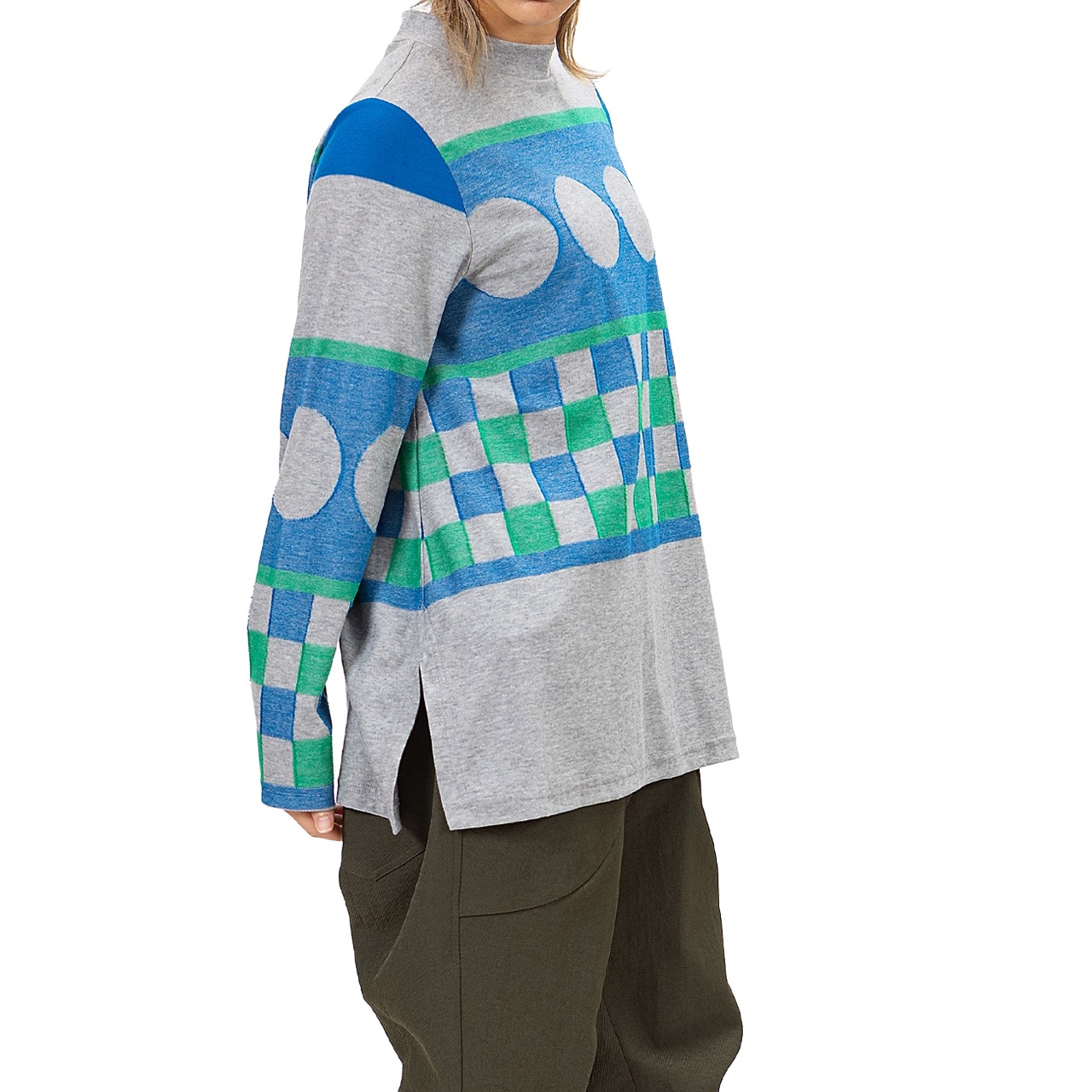 水玉＆ブロック　インレーインターシャチュニック【254-3222】Inlay Intarsia Tunic