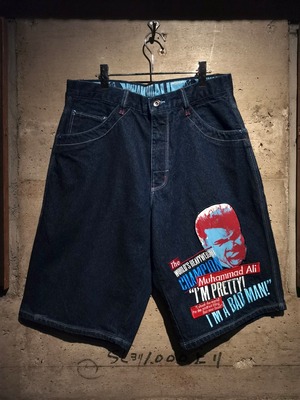 【Caka】"PLATINUM FUBU" "Muhammad Ali" Embroidery Design Vintage Baggy Denim Shorts