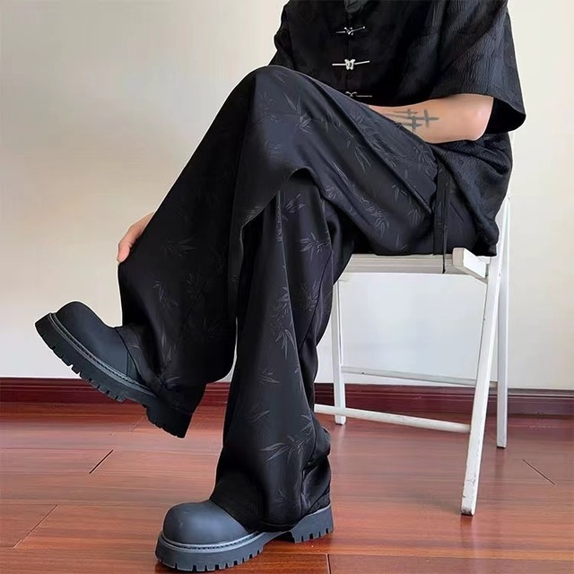 【之】★ズボン★ブラック ファスナー デザイン メンズ 中国ファッション 竹