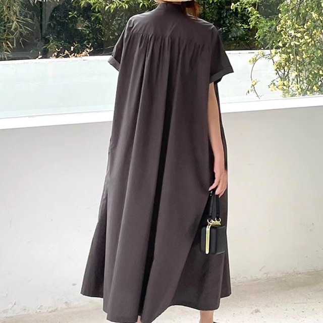 スタンドカラー  Aライン ロングワンピース   00076