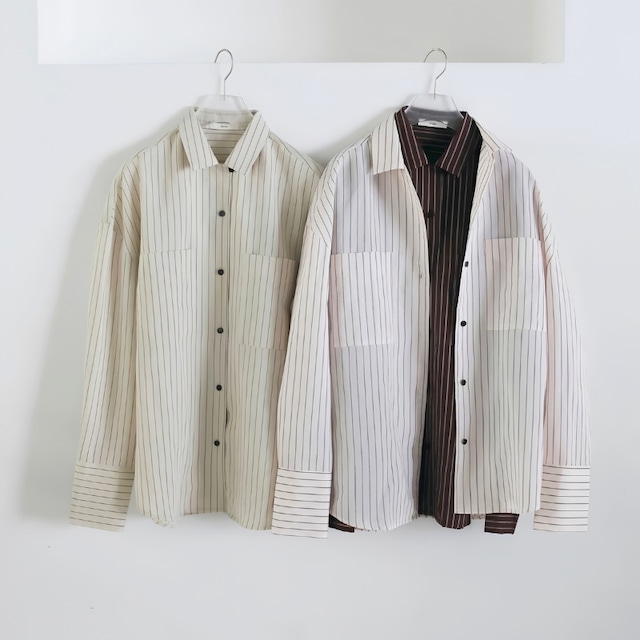 【 anuke 】Opencollar Stripe Shirts