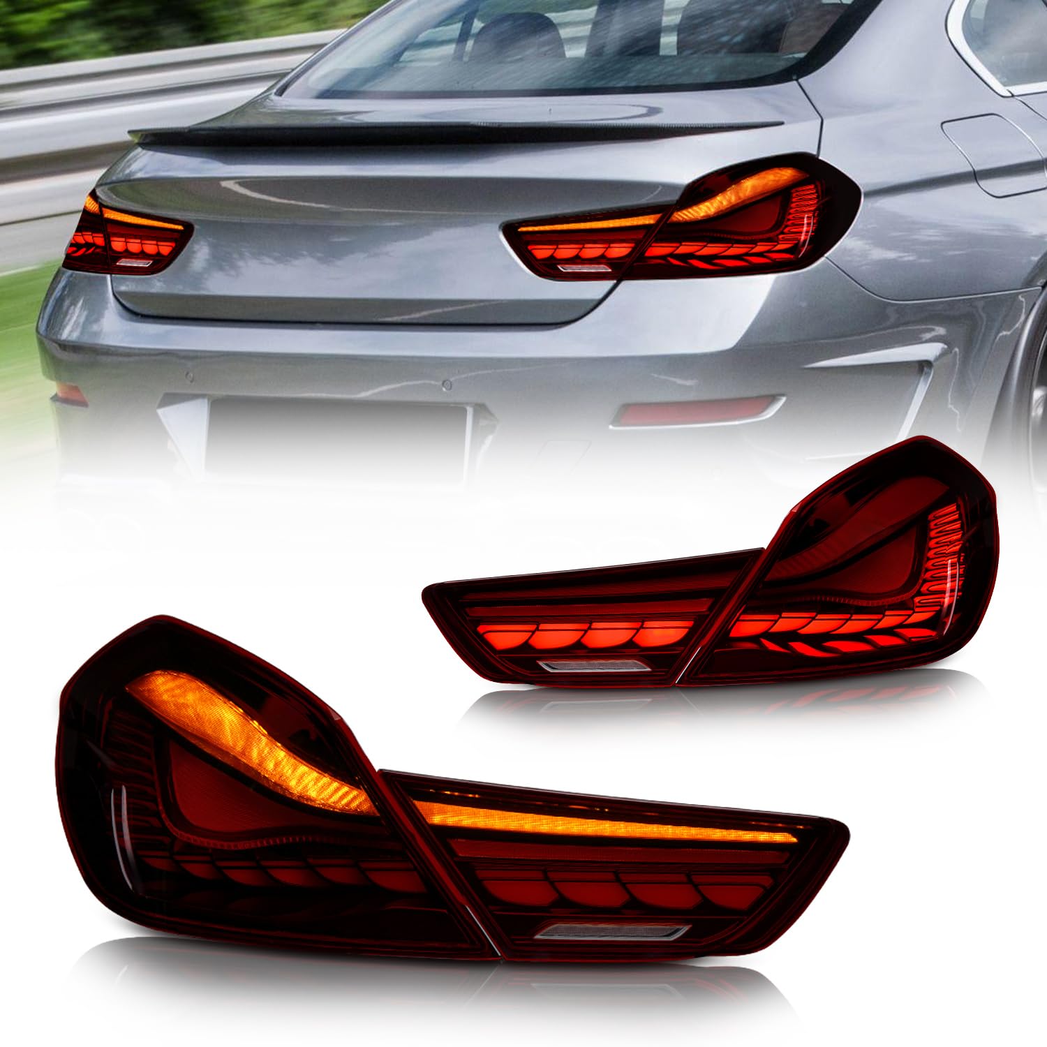 Culon BMW-6シリーズ テールランプ 3代目 M6 F12 F13 F06 640i 650i テールライト ドラゴンスケール 流れるウインカー オープニングモーション 全LED FOR M6 F12/F13/F06 Tail Light 2011-2019レッドレンズ